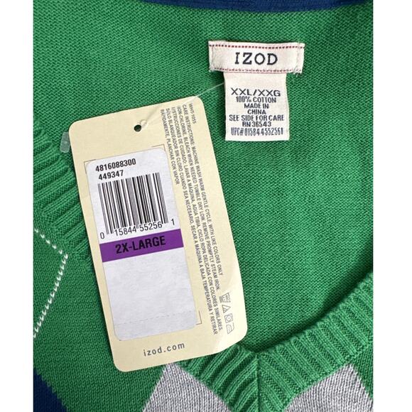 NWT IZOD Vintage Argyle V Neck Pullover Sweater Green Blue Gray Size XXL - Picture 4 of 7